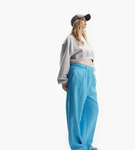 ASOS DESIGN Curve everyday slouchy boy trousers in pop turquoise-Blue