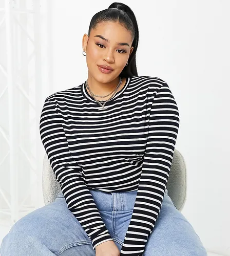 ASOS DESIGN Curve long sleeve striped t-shirt in navy-Multi