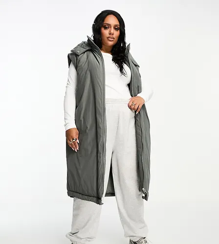 ASOS DESIGN Curve longline paper touch gilet with hood in charcoal-Grey