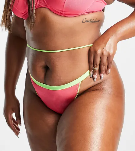 ASOS DESIGN Curve Madison contrast neon mesh thong in pink