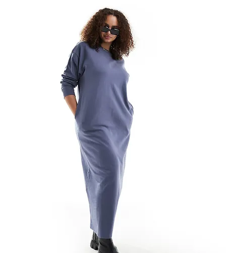 ASOS DESIGN Curve midi sweat dress with pockets in blue indigo