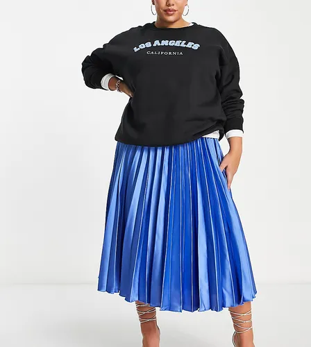 ASOS DESIGN Curve satin pleated midi skirt with belt in periwinkle-Blue