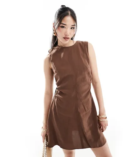 ASOS DESIGN cut out ring detail in waist mini dress in chocolate-Brown