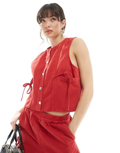 ASOS DESIGN denim cropped waistcoat in red