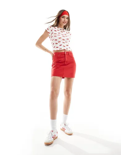 ASOS DESIGN denim high waist mini skirt in red