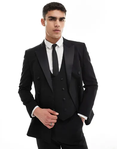 ASOS DESIGN double breasted skinny suit jacket in black