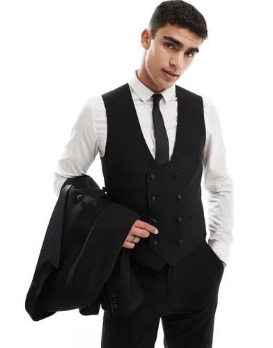 ASOS DESIGN double breasted skinny suit waistcoat in black