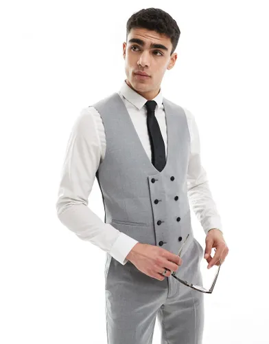 ASOS DESIGN double breasted skinny suit waistcoat in grey