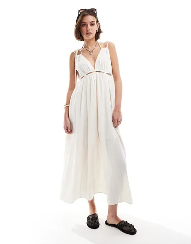 ASOS DESIGN double cloth maxi dress with twisted strap and cut out detail in cream-White