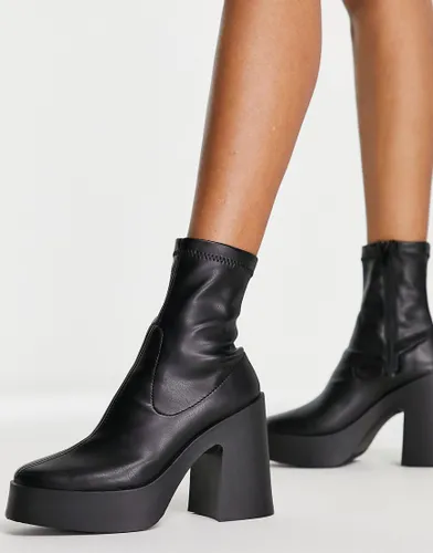 ASOS DESIGN Elsie high heeled sock boot in black pu