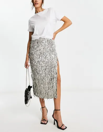 ASOS DESIGN embellished sequin midi skirt in silver