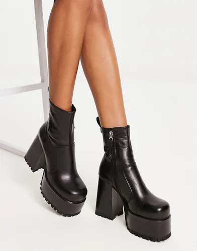 ASOS DESIGN Erika premium leather platform boots in black