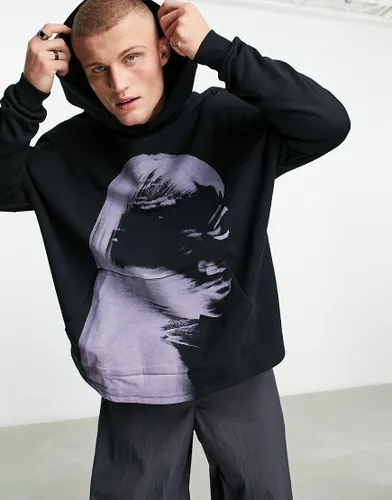 ASOS DESIGN extreme oversized hoodie in back with photographic print-Black