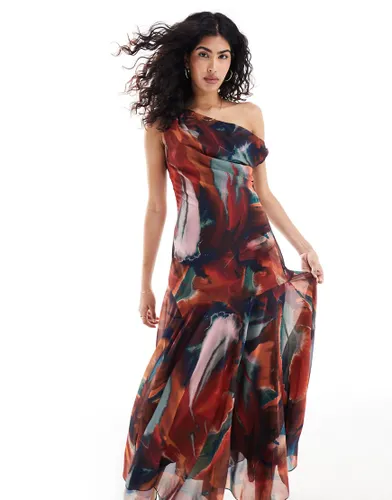 ASOS DESIGN fallen shoulder maxi dress in bold abstract print-Multi