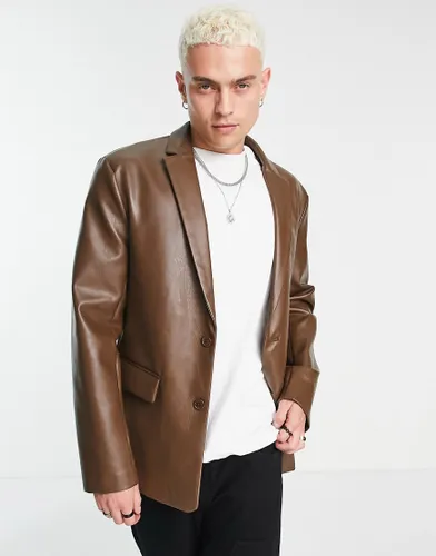 ASOS DESIGN faux leather blazer in brown