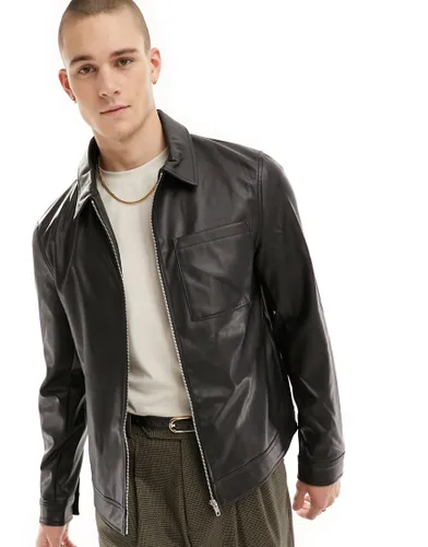 ASOS DESIGN faux leather harrington jacket in black