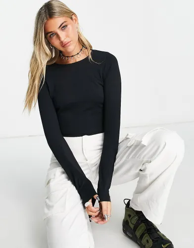 ASOS DESIGN fitted crop t-shirt with long sleeve in black