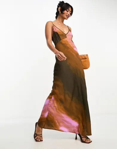 ASOS DESIGN high apex maxi slip dress in spun in pink ombre print-Multi