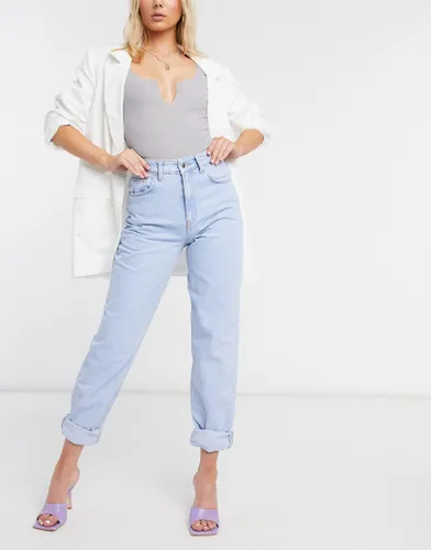 ASOS DESIGN high rise 'slouchy' mom jeans in brightwash-Blue