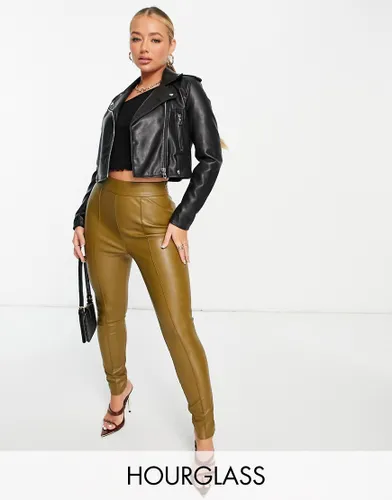 ASOS DESIGN Hourglass pintuck faux leather trouser in khaki green
