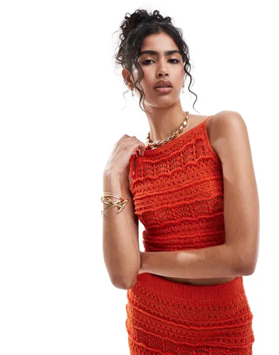 ASOS DESIGN knitted cami top with tie detail in sequin yarn co-ord in red