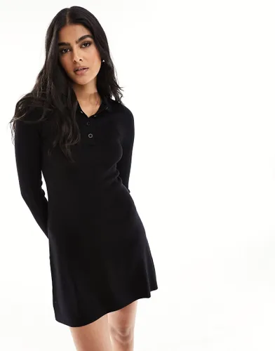 ASOS DESIGN knitted mini dress with collar detail in black