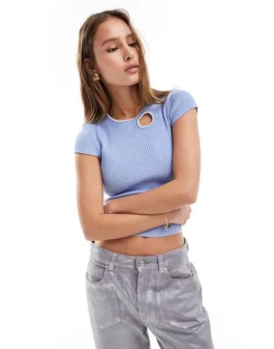 ASOS DESIGN knitted plated baby tee with contrast trim in blue