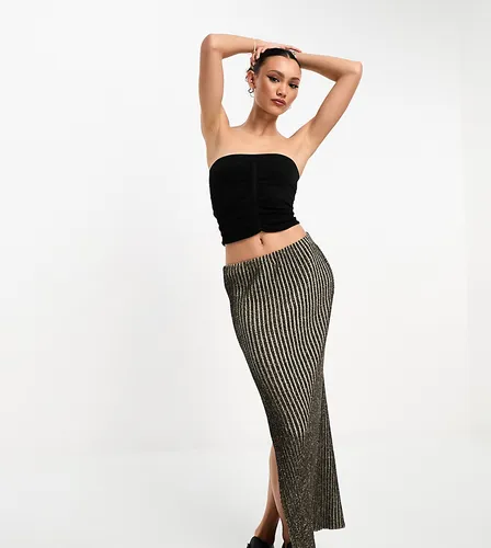 ASOS DESIGN knitted two tone maxi skirt co ord in brown and cream-Multi
