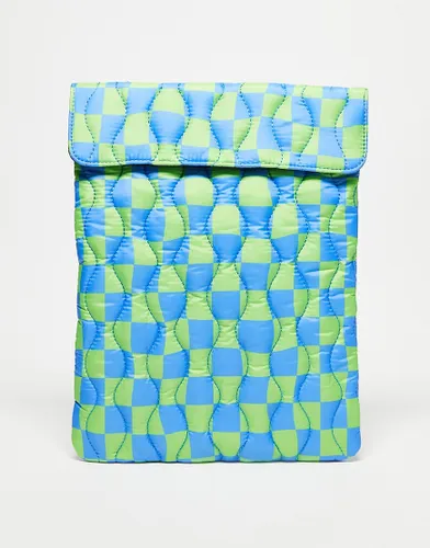 ASOS DESIGN laptop sleeve in checkerboard in blue and green-Multi