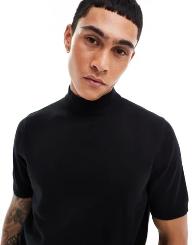 ASOS DESIGN lightweight knitted cotton turtle neck t-shirt in black