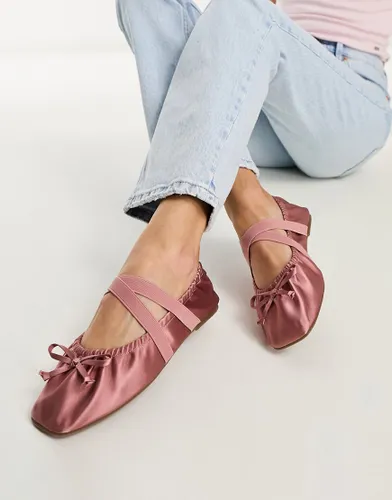 ASOS DESIGN Los Angeles ruched ballet with elastic strap in rose-Pink
