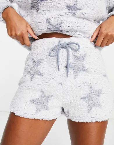 ASOS DESIGN lounge mix & match star bleached borg short in blue-White