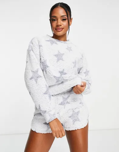 ASOS DESIGN lounge mix & match star bleached borg sweat in blue-White