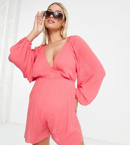 ASOS DESIGN Maternity floaty plunge crinkle playsuit in blush-Pink