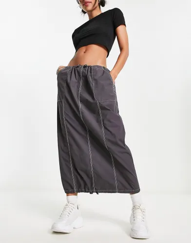 ASOS DESIGN Maxi Parachute Skirt in charcoal with contrast stitch-Grey