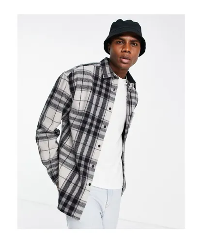 ASOS DESIGN Mens 90s oversized wool mix check shirt in grey