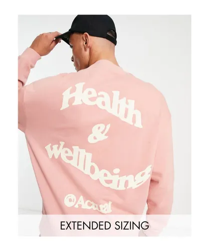 ASOS DESIGN Mens Actual oversized sweatshirt with health and wellbeing logo back print in pink