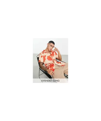 ASOS DESIGN Mens deep revere shirt in orange satin floral print
