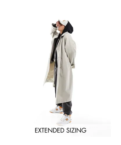ASOS DESIGN Mens extreme oversized trench coat in stone-Neutral