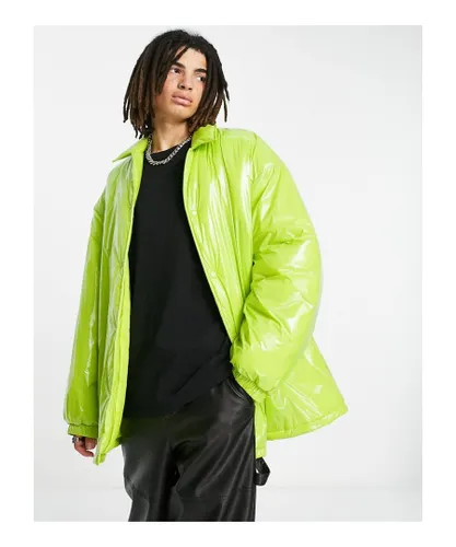 ASOS DESIGN Mens extreme oversized vinyl puffer coach jacket in green - Lime Green