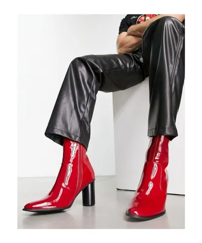 ASOS DESIGN Mens heeled boots in red patent faux leather