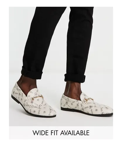 ASOS DESIGN Mens loafers with monogram print-Neutral - Stone Leather