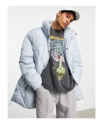 ASOS DESIGN Mens oversized diamond quilt puffer jacket in icy blue