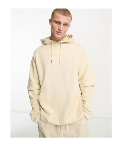 ASOS DESIGN Mens oversized sweatshirt with double layer in beige-Neutral