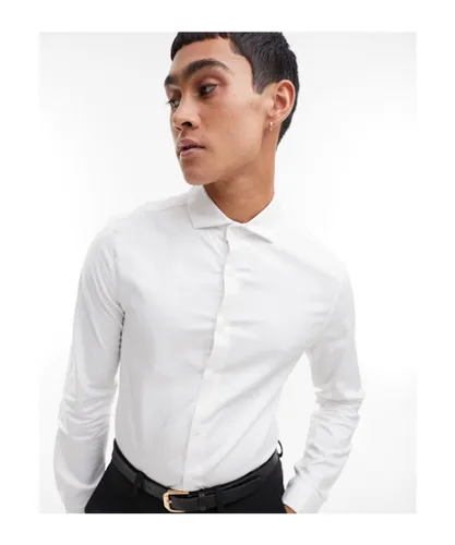 ASOS DESIGN Mens Premium easy iron skinny fit twill shirt with cutaway collar in white Cotton
