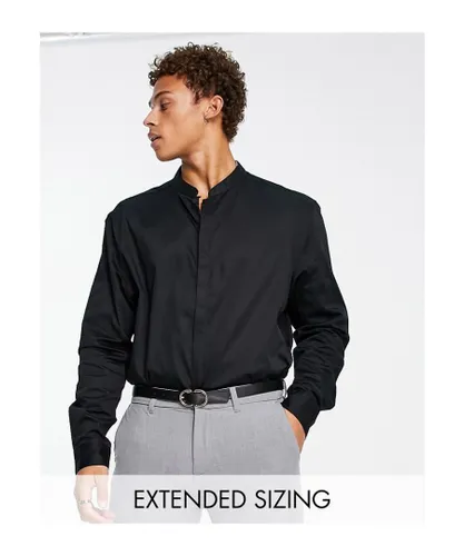 ASOS DESIGN Mens Premium slim fit sateen shirt with mandarin collar in black cotton
