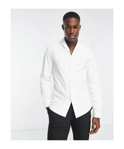 ASOS DESIGN Mens Premium slim fit sateen shirt with shawl collar in white Cotton