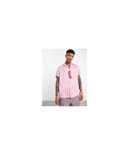 ASOS DESIGN Mens relaxed revere satin shirt in light pink