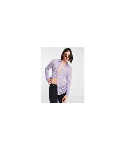 ASOS DESIGN Mens skinny lace shirt in lilac-Purple
