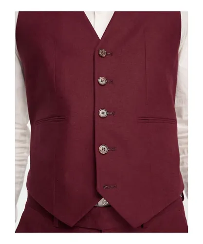 ASOS DESIGN Mens skinny linen mix waistcoat in burgundy-Red
